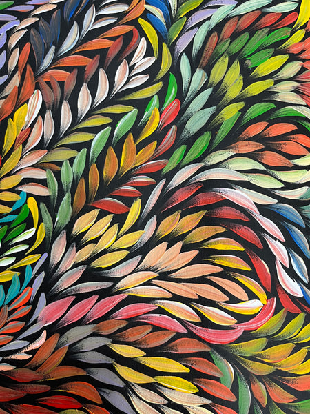 #47 Bush Medicine Leaves (Multi) - CAROLINE NUMINA : Aboriginal Art: 90cm x 95cm