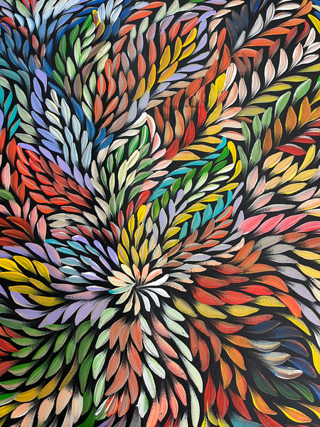 #47 Bush Medicine Leaves (Multi) - CAROLINE NUMINA : Aboriginal Art: 90cm x 95cm