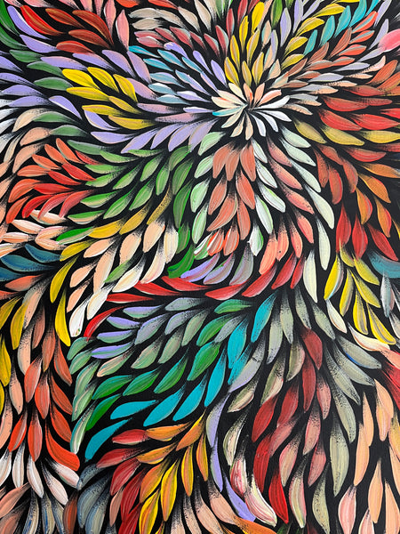 #47 Bush Medicine Leaves (Multi) - CAROLINE NUMINA : Aboriginal Art: 90cm x 95cm