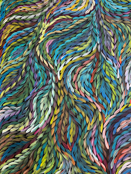 #204 Bush Medicine Leaves (Multi) ARTIST:  ROSEMARY PETYARRE (PITJARA) 88cm x 200cm