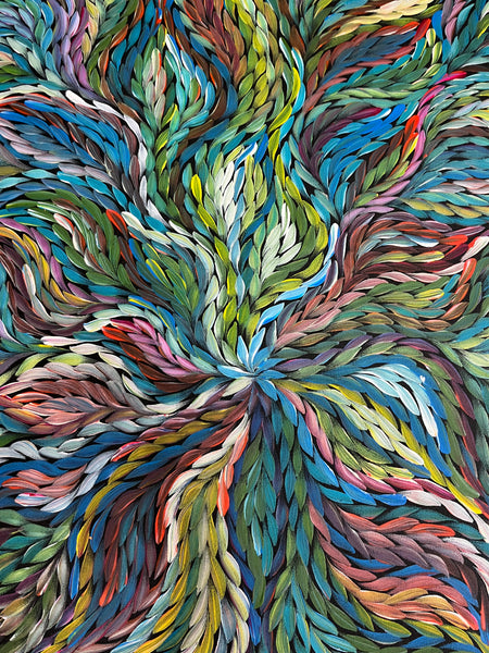 #204 Bush Medicine Leaves (Multi) ARTIST:  ROSEMARY PETYARRE (PITJARA) 88cm x 200cm