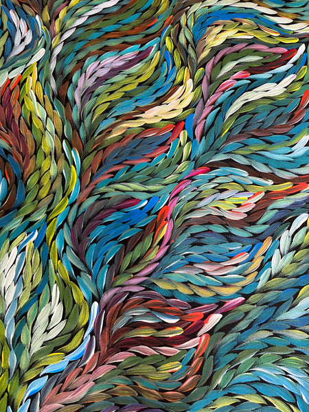 #204 Bush Medicine Leaves (Multi) ARTIST:  ROSEMARY PETYARRE (PITJARA) 88cm x 200cm
