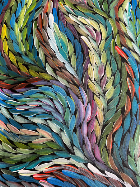 #204 Bush Medicine Leaves (Multi) ARTIST:  ROSEMARY PETYARRE (PITJARA) 88cm x 200cm