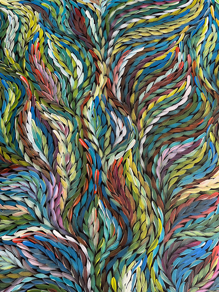 #204 Bush Medicine Leaves (Multi) ARTIST:  ROSEMARY PETYARRE (PITJARA) 88cm x 200cm