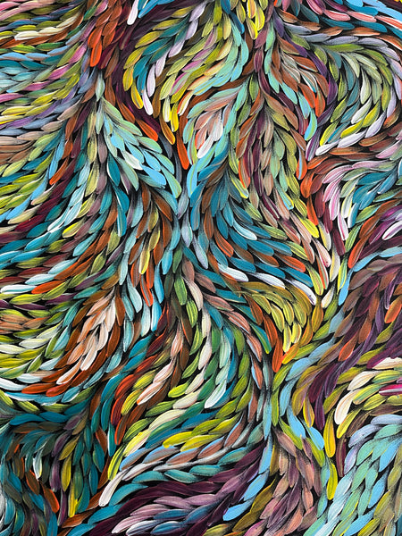 #224 Bush Medicine Leaves (Multi) ARTIST:  ROSEMARY PETYARRE (PITJARA) 88cm x 200cm