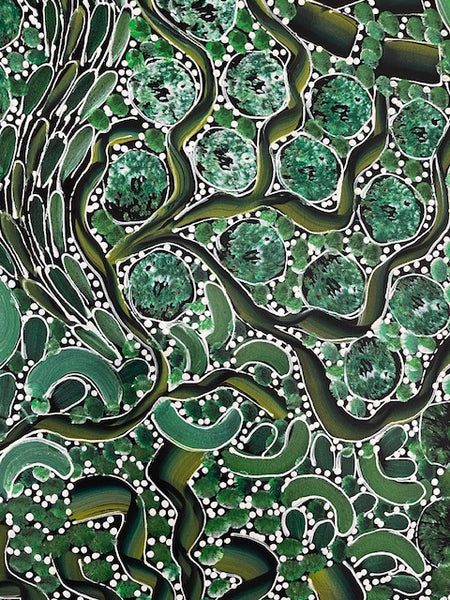 #218 Bush Yam Dreaming (Greens)- RACHAEL NAMBULA: Aboriginal  200cm x 49cm