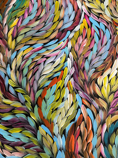 #224 Bush Medicine Leaves (Multi) ARTIST:  ROSEMARY PETYARRE (PITJARA) 88cm x 200cm