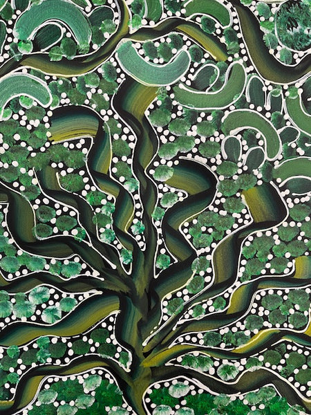 #218 Bush Yam Dreaming (Greens)- RACHAEL NAMBULA: Aboriginal  200cm x 49cm