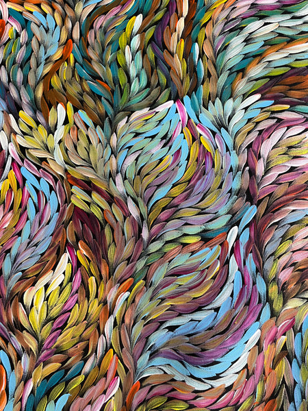 #224 Bush Medicine Leaves (Multi) ARTIST:  ROSEMARY PETYARRE (PITJARA) 88cm x 200cm