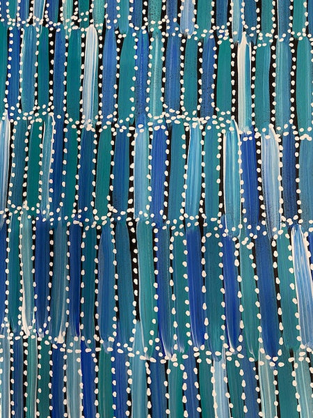 #19 Bush Yams (Blue)- SELINA NUMINA :Aboriginal Art: 93cm x 94cm