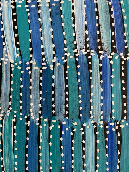#19 Bush Yams (Blue)- SELINA NUMINA :Aboriginal Art: 93cm x 94cm
