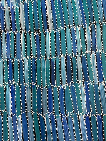 #19 Bush Yams (Blue)- SELINA NUMINA :Aboriginal Art: 93cm x 94cm