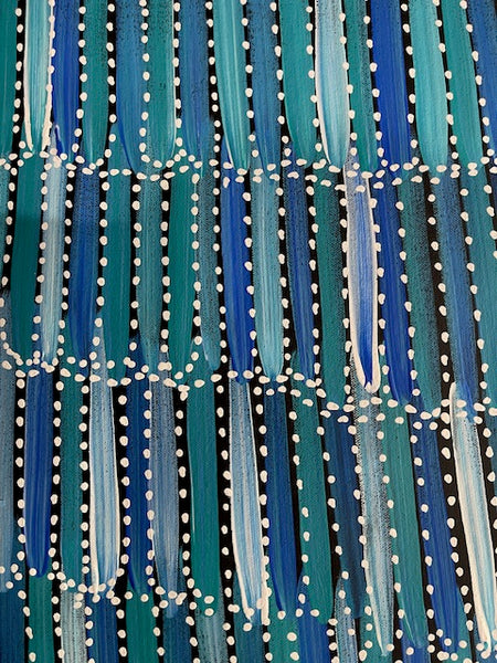 #19 Bush Yams (Blue)- SELINA NUMINA :Aboriginal Art: 93cm x 94cm