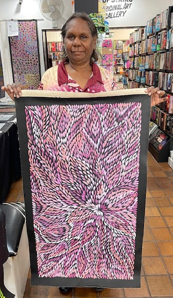 #226 Bush Medicine Leaves (Pinks) - CAROLINE NUMINA : Aboriginal Art: 53 x 96cm