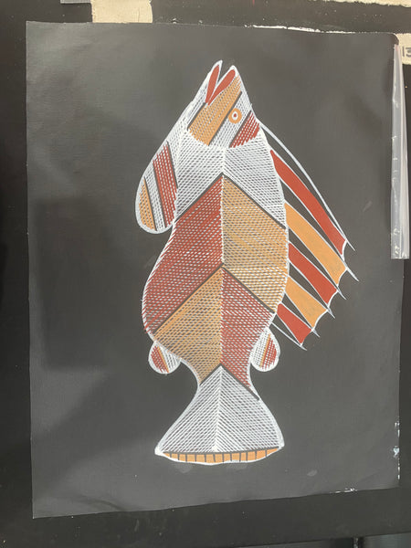 #90 Fish Dreaming (Earth) - EDDIE BLITNER : Aboriginal Art : 36x45cm