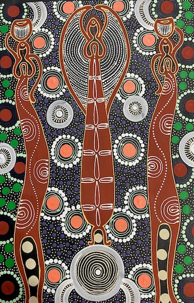 #195 Spiritual Women Dancing (Multi) ALIARA BIRD  : Aboriginal Art: 45xm x 30cm