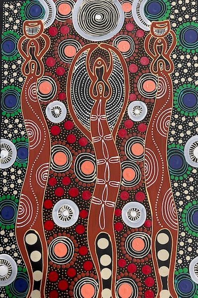 #228 Spiritual Women Dancing (Multi) ALIARA BIRD  : Aboriginal Art: 44xm x 30cm