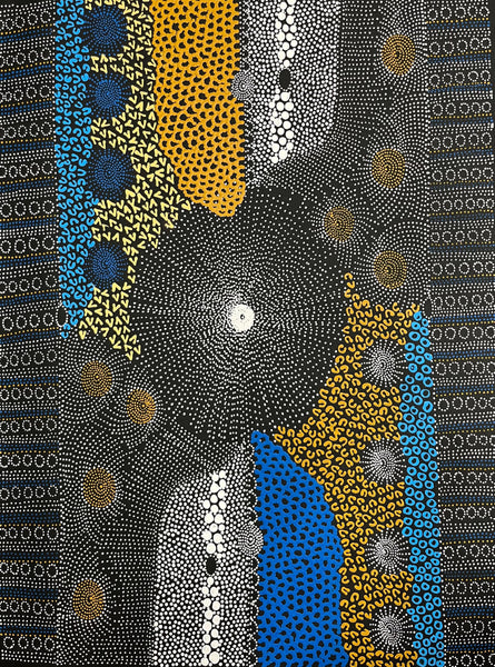 #241 Water Dreaming Ngapa (Earth/Blue) JANET LONG NAKAMARRA: Aboriginal Art: 70 x 93cm
