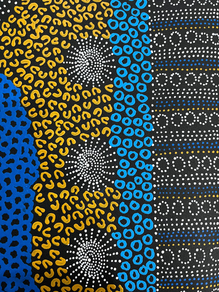 #241 Water Dreaming Ngapa (Earth/Blue) JANET LONG NAKAMARRA: Aboriginal Art: 70 x 93cm