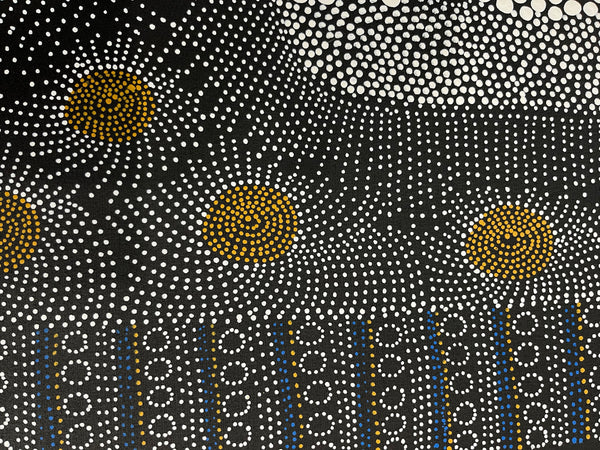 #241 Water Dreaming Ngapa (Earth/Blue) JANET LONG NAKAMARRA: Aboriginal Art: 70 x 93cm