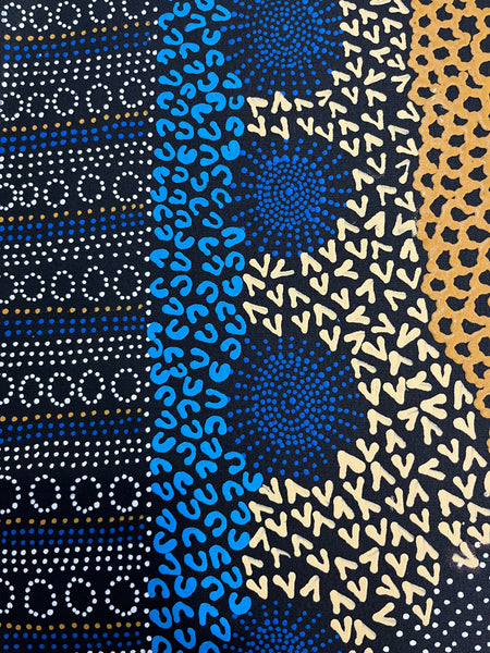 #241 Water Dreaming Ngapa (Earth/Blue) JANET LONG NAKAMARRA: Aboriginal Art: 70 x 93cm