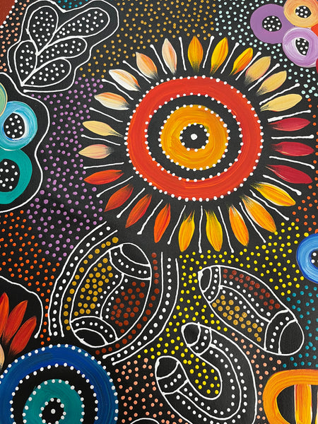 #255 Women collecting Bush Tucker (Multi) - JACINTA NUMINA : Aboriginal Art 92 x 148cm