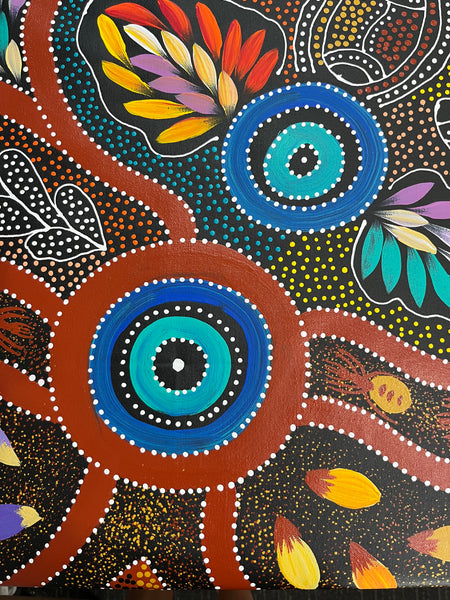 #255 Women collecting Bush Tucker (Multi) - JACINTA NUMINA : Aboriginal Art 92 x 148cm