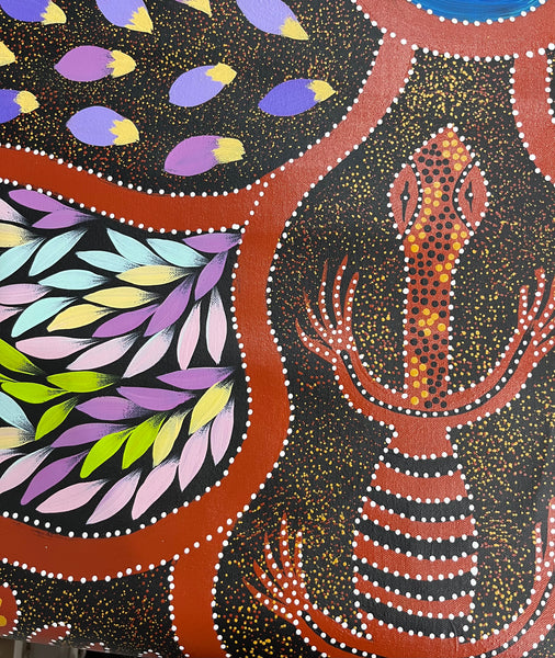 #255 Women collecting Bush Tucker (Multi) - JACINTA NUMINA : Aboriginal Art 92 x 148cm
