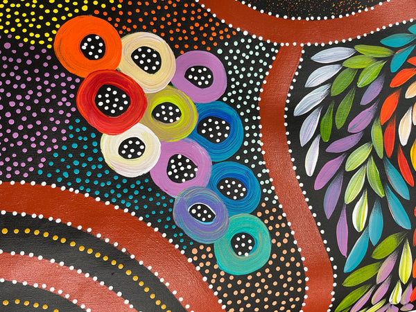 #255 Women collecting Bush Tucker (Multi) - JACINTA NUMINA : Aboriginal Art 92 x 148cm