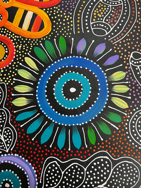 #257 Women collecting Bush Tucker (Multi) - JACINTA NUMINA : Aboriginal Art 85 x 143cm