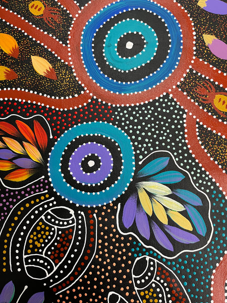 #257 Women collecting Bush Tucker (Multi) - JACINTA NUMINA : Aboriginal Art 85 x 143cm