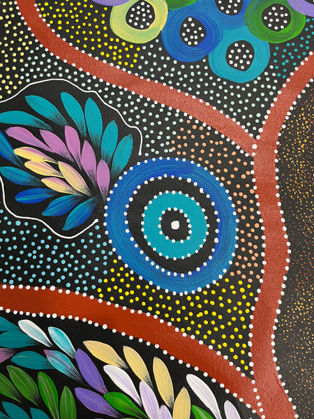 #257 Women collecting Bush Tucker (Multi) - JACINTA NUMINA : Aboriginal Art 85 x 143cm