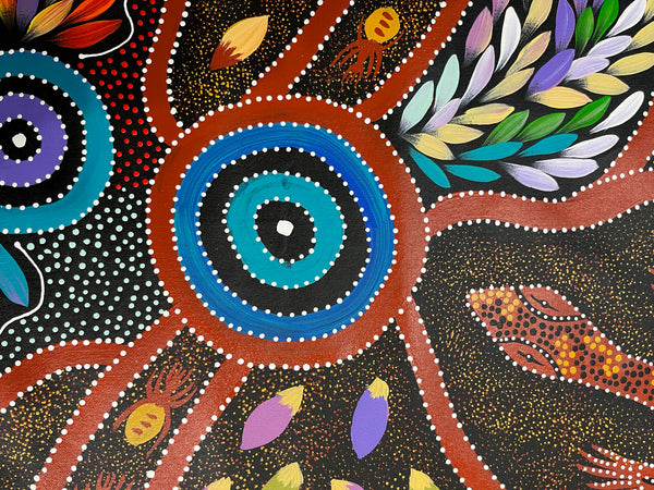#257 Women collecting Bush Tucker (Multi) - JACINTA NUMINA : Aboriginal Art 85 x 143cm