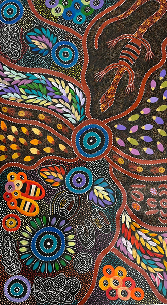 #257 Women collecting Bush Tucker (Multi) - JACINTA NUMINA : Aboriginal Art 85 x 143cm