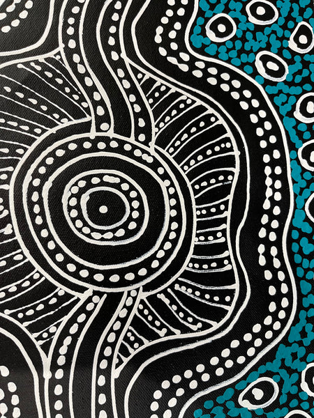 #104 Emu Dreaming (Blues) - SHARON NUMINA : Aboriginal Art: 92 x 71cm