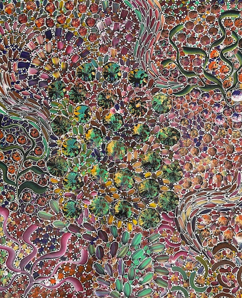 #290 Bush Yam Dreaming (Multi)- RACHAEL NAMBULA: Aboriginal Art 94cm x 79cm