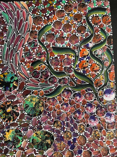 #290 Bush Yam Dreaming (Multi)- RACHAEL NAMBULA: Aboriginal Art 94cm x 79cm