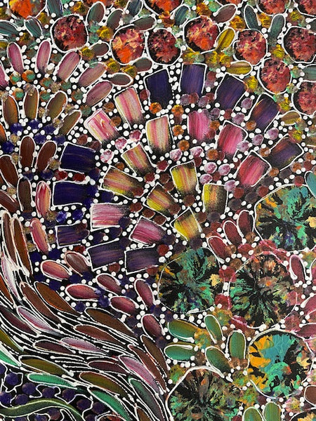 #290 Bush Yam Dreaming (Multi)- RACHAEL NAMBULA: Aboriginal Art 94cm x 79cm