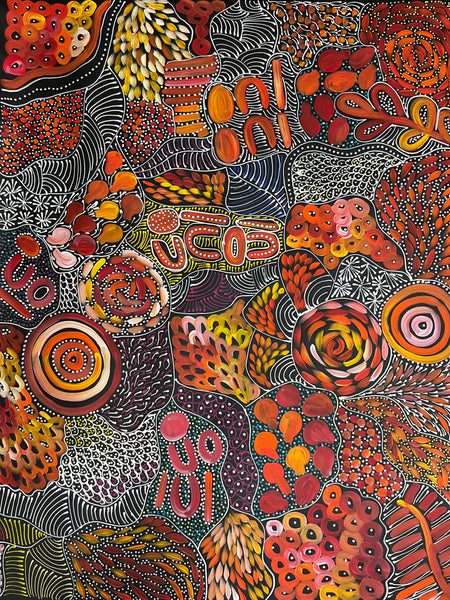 #328 My Dreamtime Stories (Sunset) - LOUISE NUMINA : Aboriginal Art 96 x 125cm