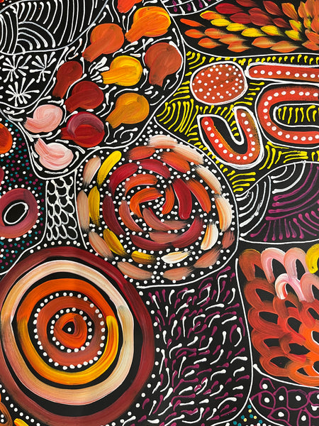 #328 My Dreamtime Stories (Sunset) - LOUISE NUMINA : Aboriginal Art 96 x 125cm