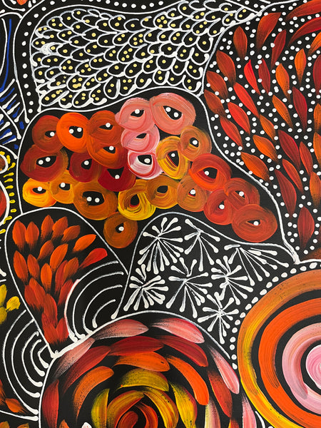 #328 My Dreamtime Stories (Sunset) - LOUISE NUMINA : Aboriginal Art 96 x 125cm