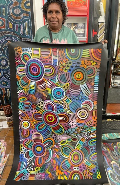 #272 My Country -Women Collecting (Multi) SELINA NUMINA : Aboriginal Art: 83cm x 140cm