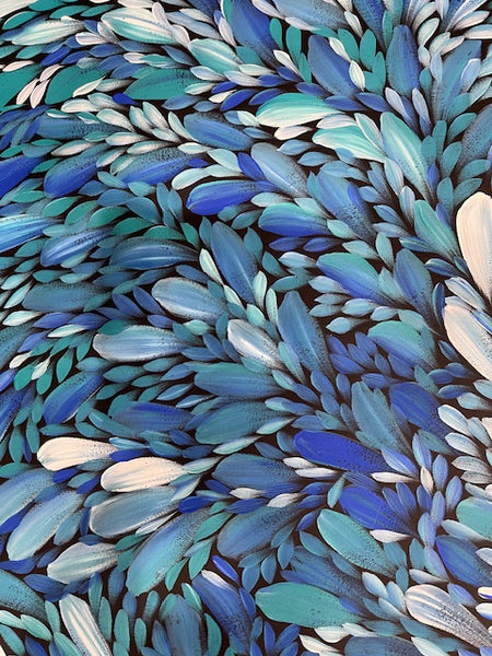 #232 Bush Medicine Leaves (Blues) - LOUISE NUMINA : Aboriginal Art: 147cm x 95cm