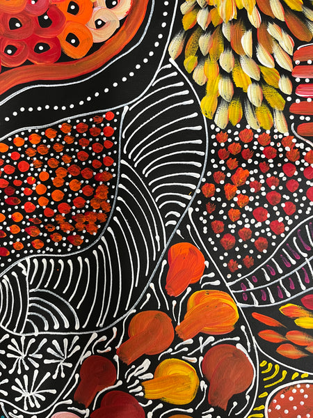#328 My Dreamtime Stories (Sunset) - LOUISE NUMINA : Aboriginal Art 96 x 125cm