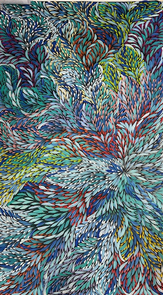 #258 Bush Medicine Leaves & Seeds (Multi) - CAROLINE NUMINA : Aboriginal Art: 195cm x 95cm