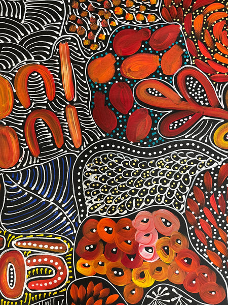 #328 My Dreamtime Stories (Sunset) - LOUISE NUMINA : Aboriginal Art 96 x 125cm