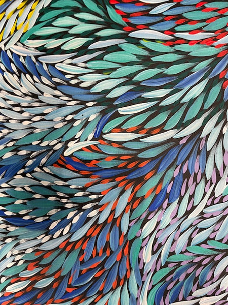 #258 Bush Medicine Leaves & Seeds (Multi) - CAROLINE NUMINA : Aboriginal Art: 195cm x 95cm