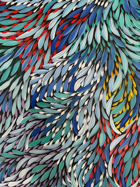 #258 Bush Medicine Leaves & Seeds (Multi) - CAROLINE NUMINA : Aboriginal Art: 195cm x 95cm