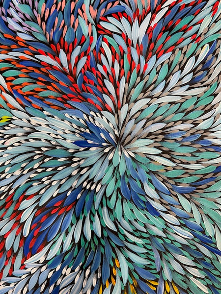 #258 Bush Medicine Leaves & Seeds (Multi) - CAROLINE NUMINA : Aboriginal Art: 195cm x 95cm