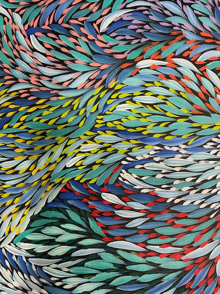 #258 Bush Medicine Leaves & Seeds (Multi) - CAROLINE NUMINA : Aboriginal Art: 195cm x 95cm